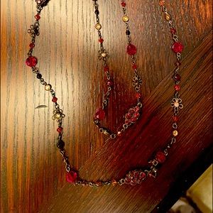 Sorrelli 40” long beautiful ruby necklace. Worn twice.